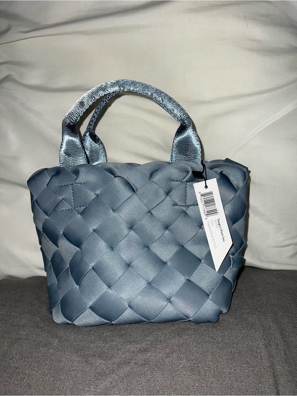 Naghedi Woven Petit tote in Slate Blue